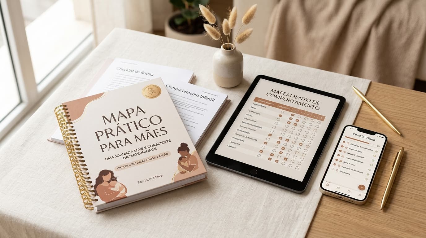 Kit Completo Mapa Prático para Mães: Guia digital, Ficha Clínica interativa e SOS de Bolso